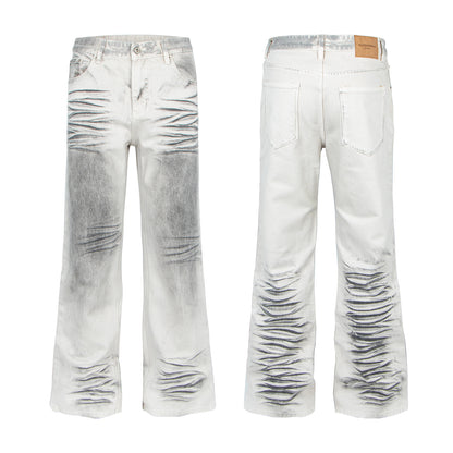 Woman wearing Distressed Flared Denim Pants in a casual setting