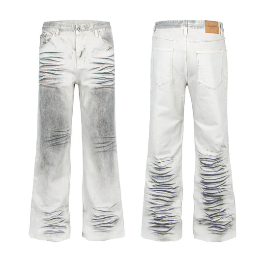 Woman wearing Distressed Flared Denim Pants in a casual setting