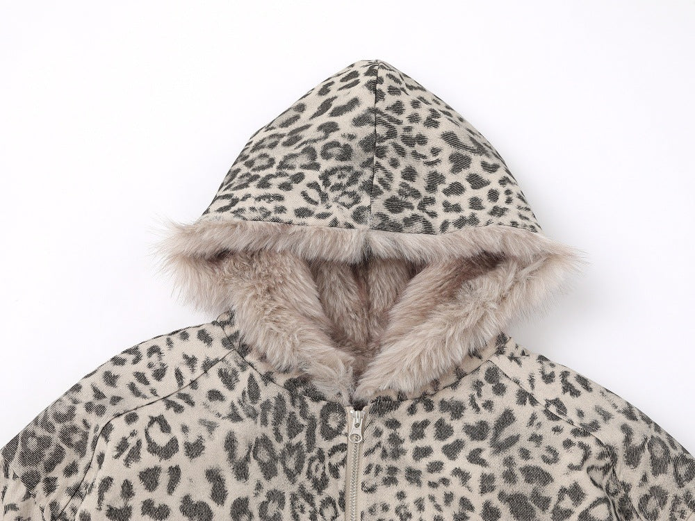 Leopard Print Hooded Cotton Jacket | Tajstylo
