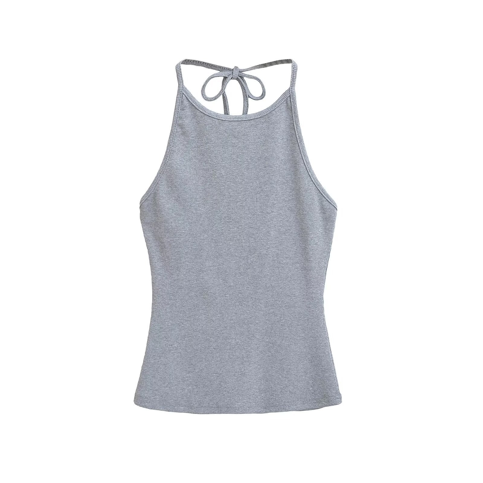 Woman wearing Backless Camisole Vest in a sunny outdoor setting
