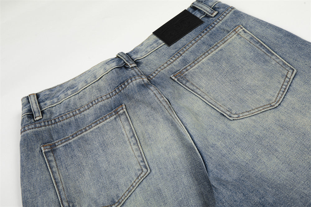 Washed Blue Denim Straight Leg Pants | Tajstylo