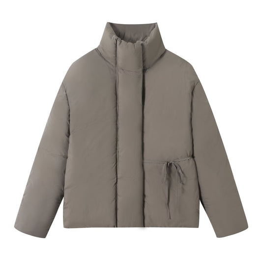 Woman wearing Versatile Lace Up Cotton Jacket in a stylish outdoor setting