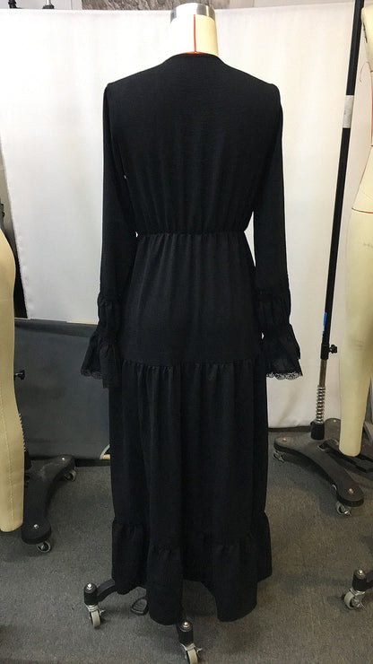Western Rustic Long Sleeve V Neck Maxi Dress | Tajstylo