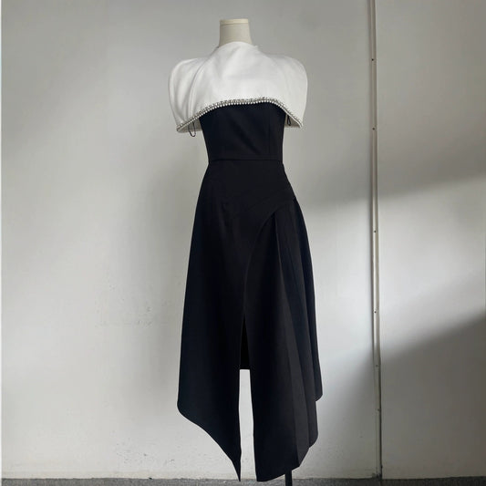 Chic Cape Strapless Dress with Slit | Tajstylo