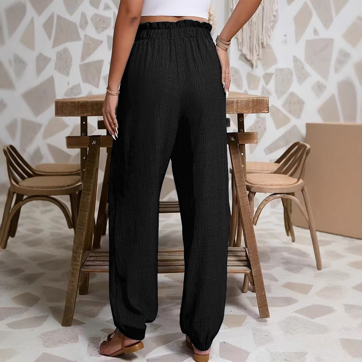 Elastic Solid Color Pants for Women | Tajstylo