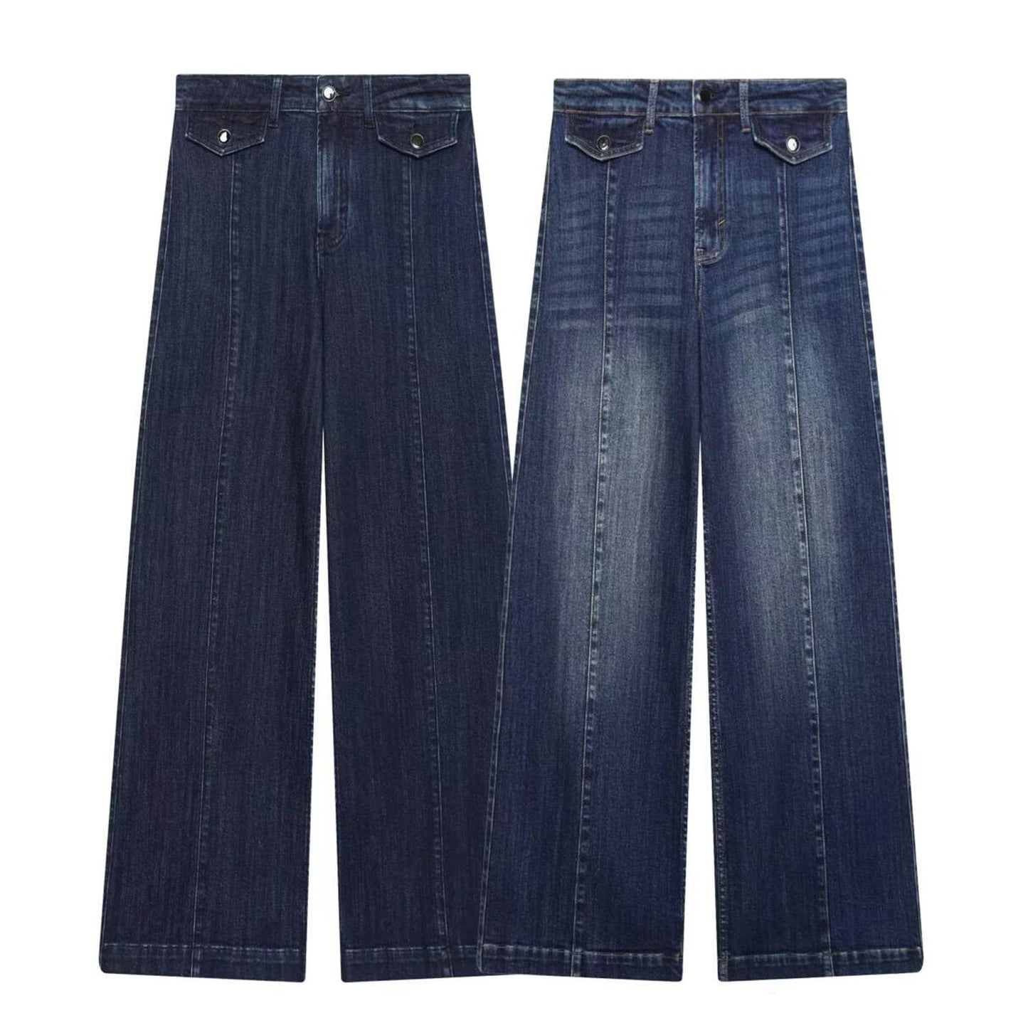 Woman wearing Classic High Waist Wide Leg Jeans in a chic urban setting