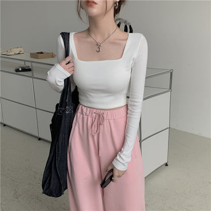 Slim Fit Long Sleeve Square Neck Top | Tajstylo