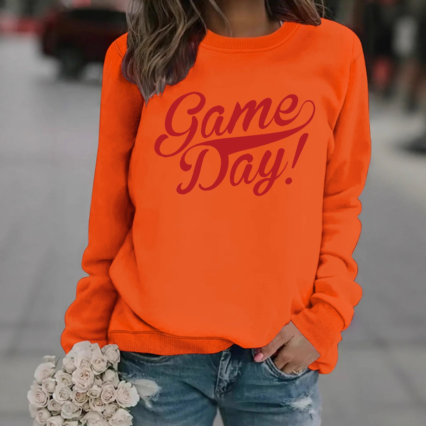Woman wearing Round Neck Hoodie for Women in a casual setting
