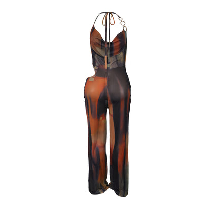 Flattering Mesh Printed Jumpsuit | Tajstylo