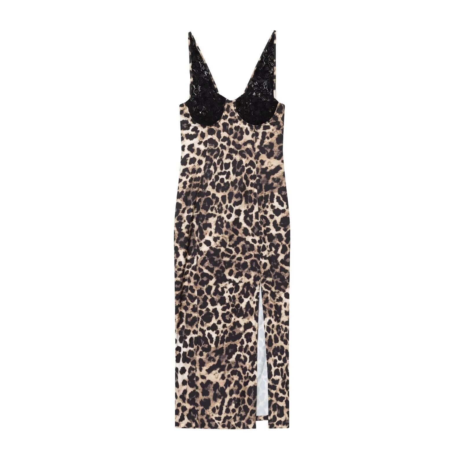 Woman wearing Leopard Print Lace Dress in a summer setting