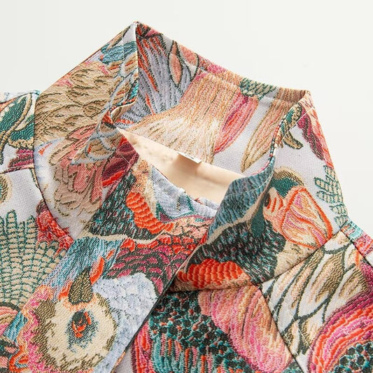 Peacock Print Zipper Jacket | Tajstylo