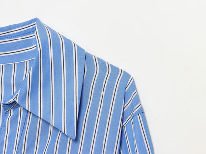 Elegant Stripe Polo Collar Long Sleeve Dress | Tajstylo
