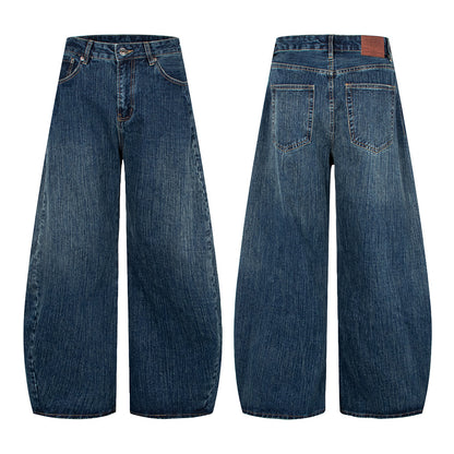 Woman wearing Washed Straight Leg Jeans in a casual street setting