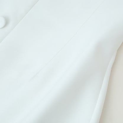 White Stand Collar Waist Cinching Dress | Tajstylo