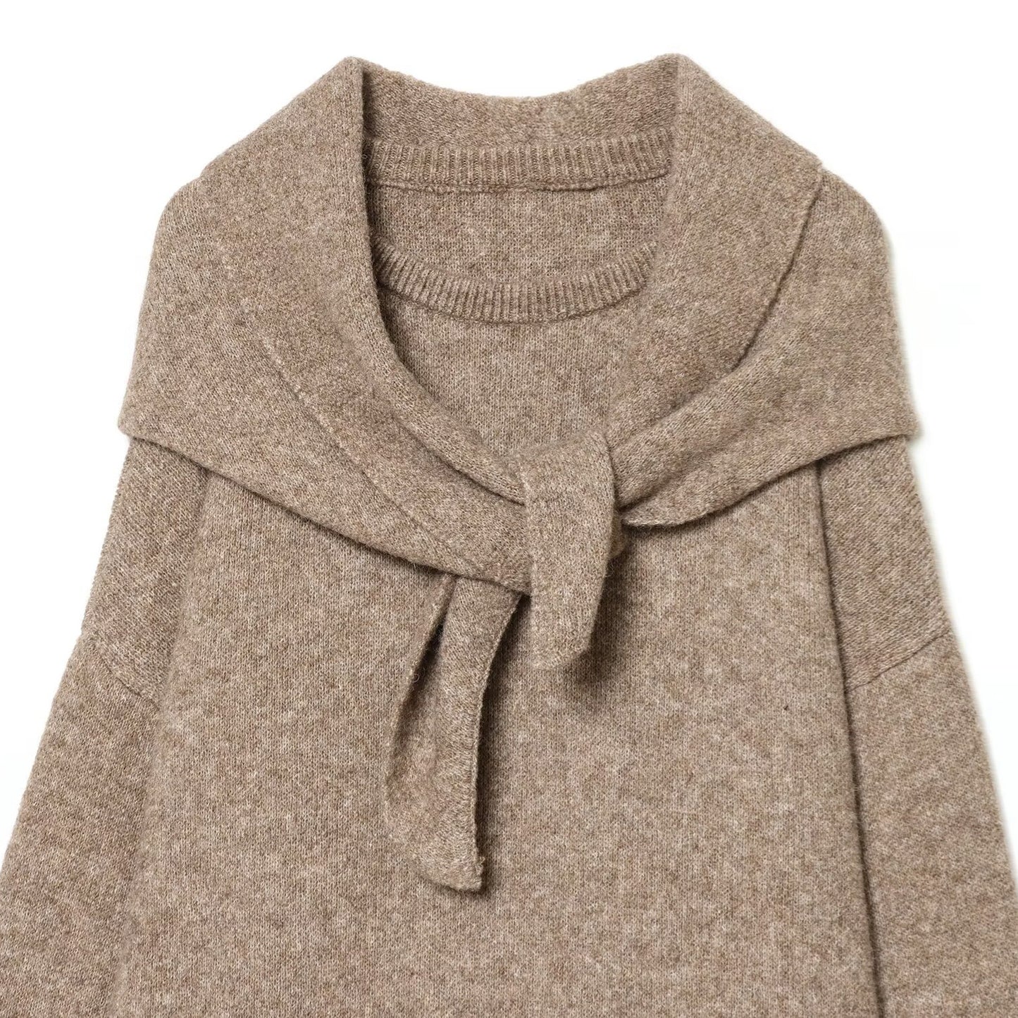 Woman wearing Loose Scarf Knitted Sweater in a casual setting