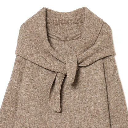 Woman wearing Loose Scarf Knitted Sweater in a casual setting