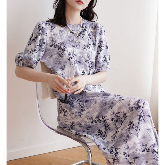 Pleated Floral Print Dress | Tajstylo