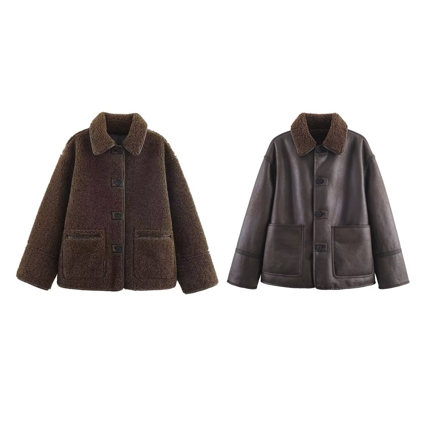 Woman wearing Casual Reversible Coat for Women in a casual outdoor setting