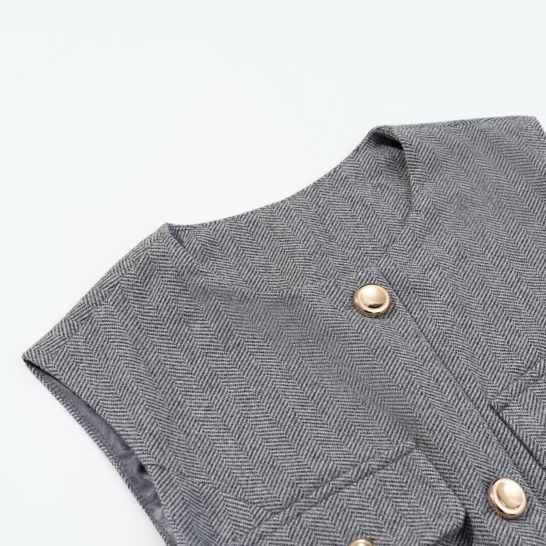 Herringbone A-Line Vest and Flared Leggings Set | Tajstylo