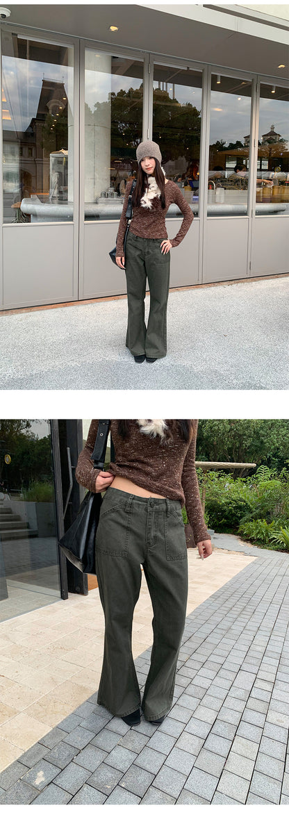 Distressed Flared Jeans with Pockets | Tajstylo