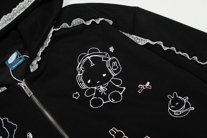 Lace Spliced Hooded Sweatshirt | Tajstylo