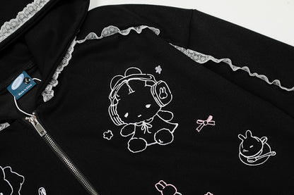 Lace Spliced Hooded Sweatshirt | Tajstylo