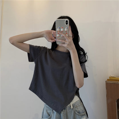 Irregular Drawstring Cropped T-Shirt | Tajstylo