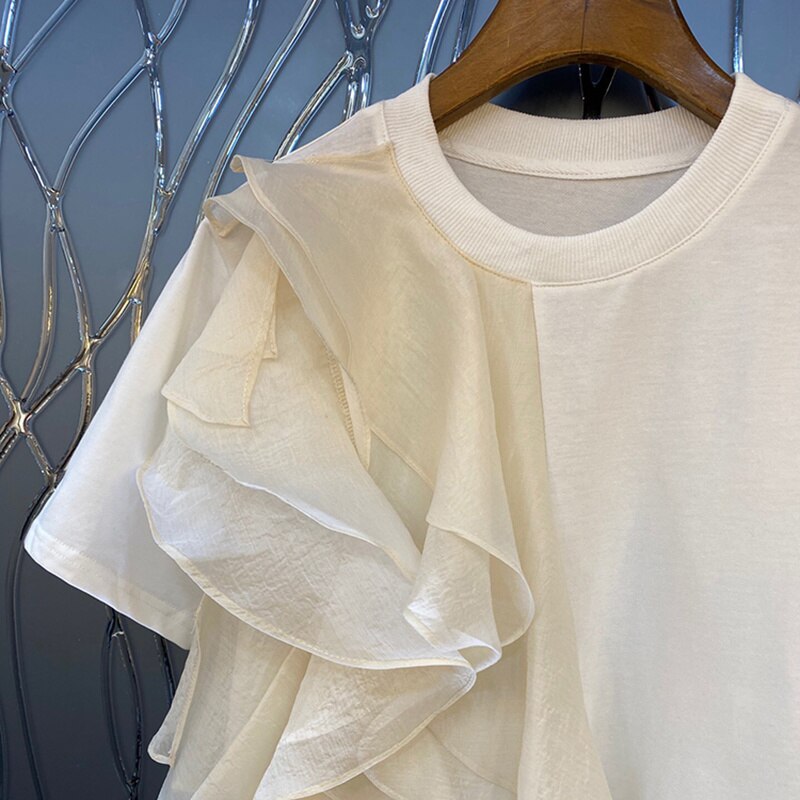 Patchwork Ruffle T-Shirt | Tajstylo