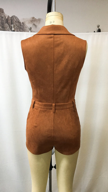 Fringe Detail Suede Velvet Jumpsuit | Tajstylo