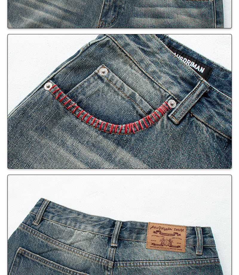 Washed Distressed Cat Eye Denim Pants | Tajstylo