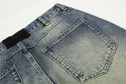 Washed Denim Straight Leg Pants | Tajstylo
