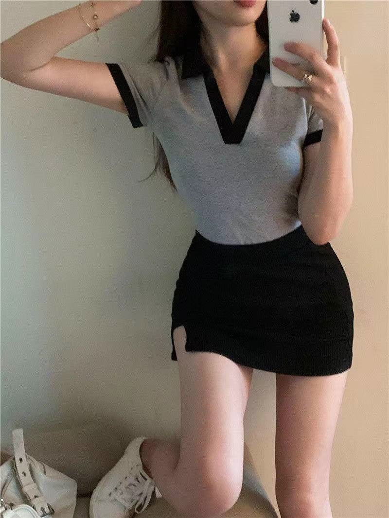 V Neck Short Sleeve Crop Top | Tajstylo