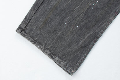 Vintage Washed Gray Splatter Wide Leg Jeans | Tajstylo