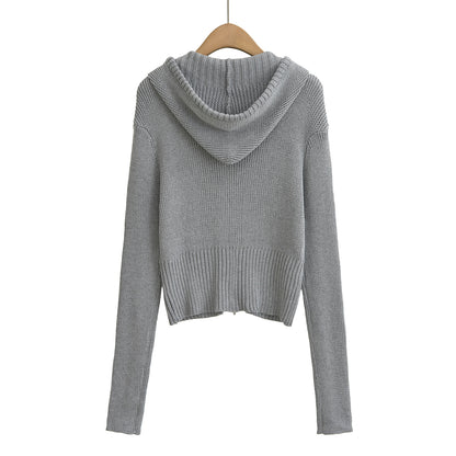 Zipper Hooded Cardigan Sweater | Tajstylo