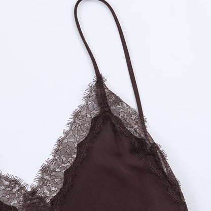 Lace Satin Texture Suspender Dress | Tajstylo