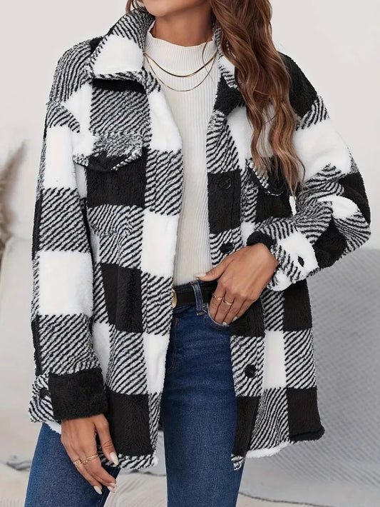 Plaid Button Up Long Sleeve Outerwear | Tajstylo