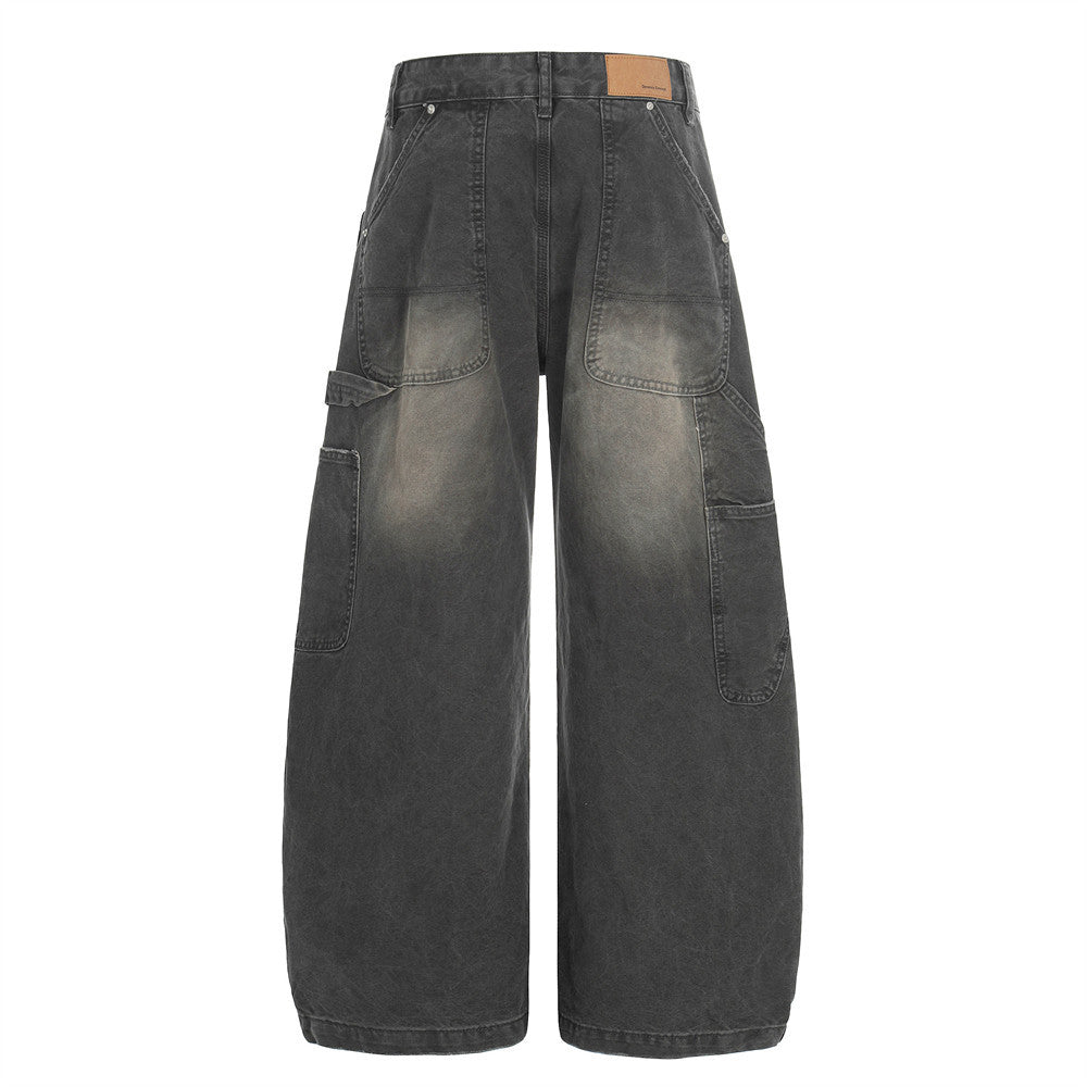 Woman wearing Washed Denim Curved Knife Pants in an urban setting
