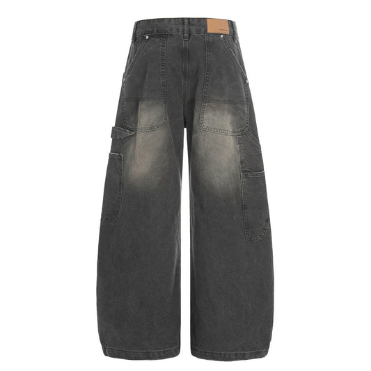 Woman wearing Washed Denim Curved Knife Pants in an urban setting
