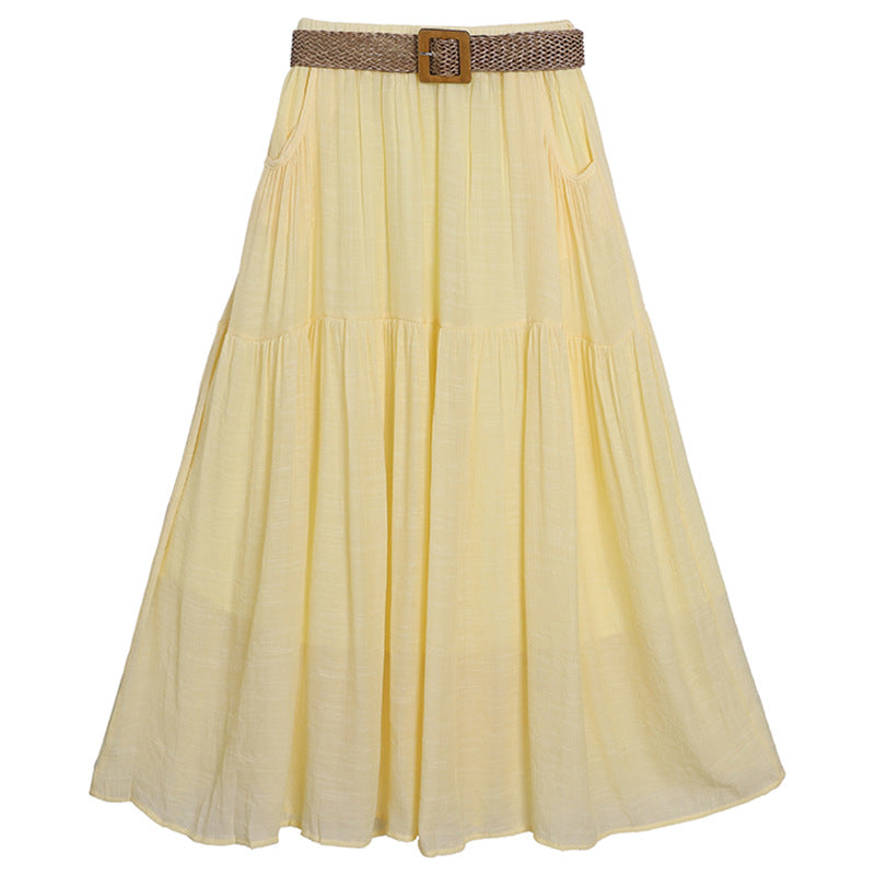 Woman wearing Belt Double Pocket Skirt in a casual outdoor setting