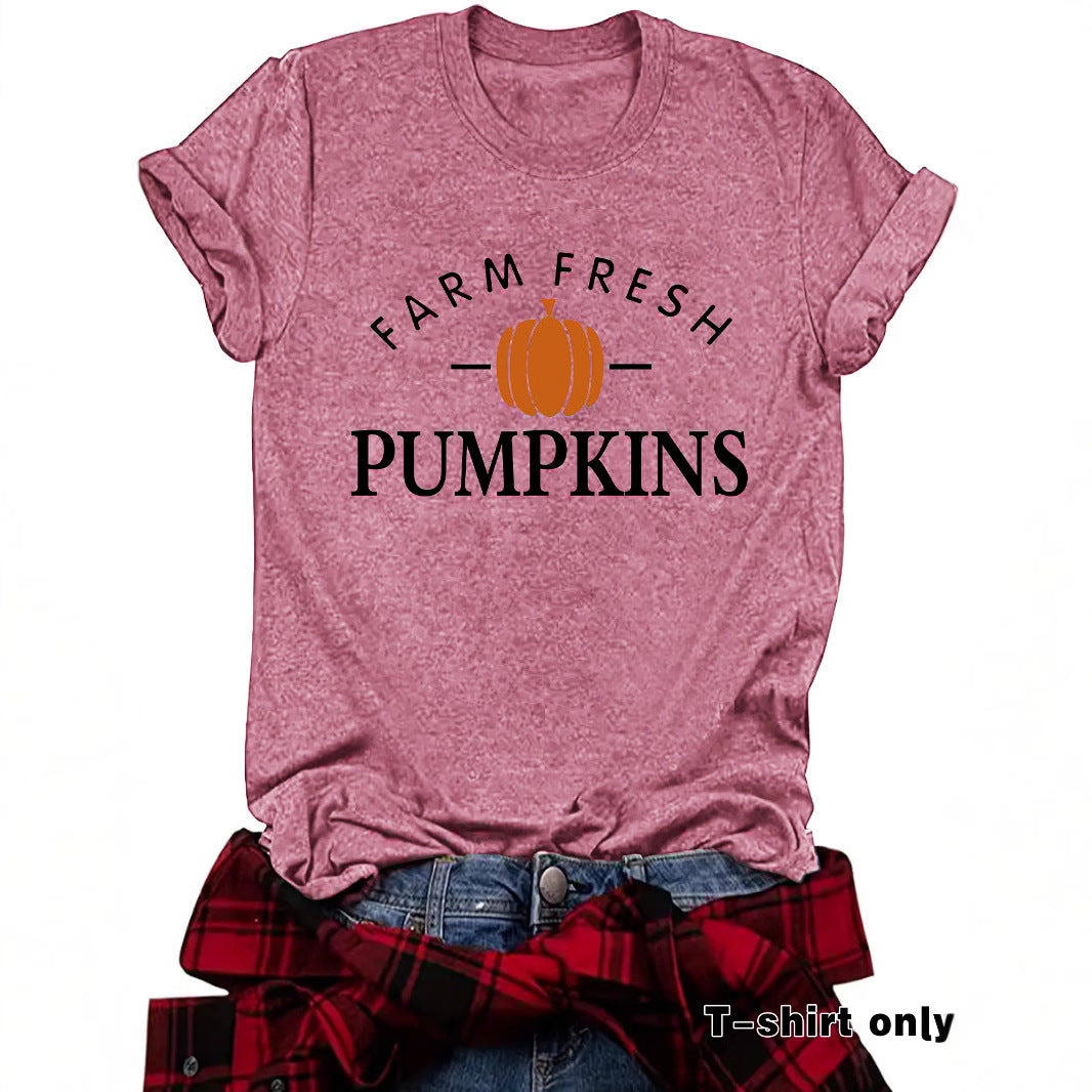 Pumpkin Print Short Sleeve Top | Tajstylo