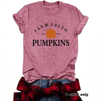 Pumpkin Print Short Sleeve Top | Tajstylo