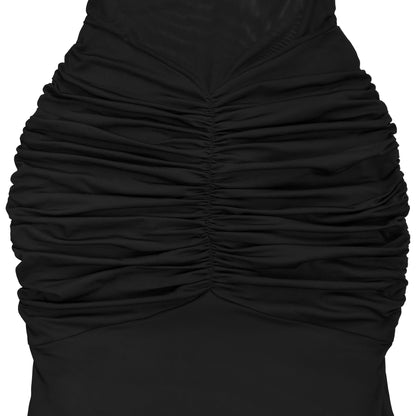 Sheer Mesh Halter Tie-Back Bodycon Dress | Tajstylo