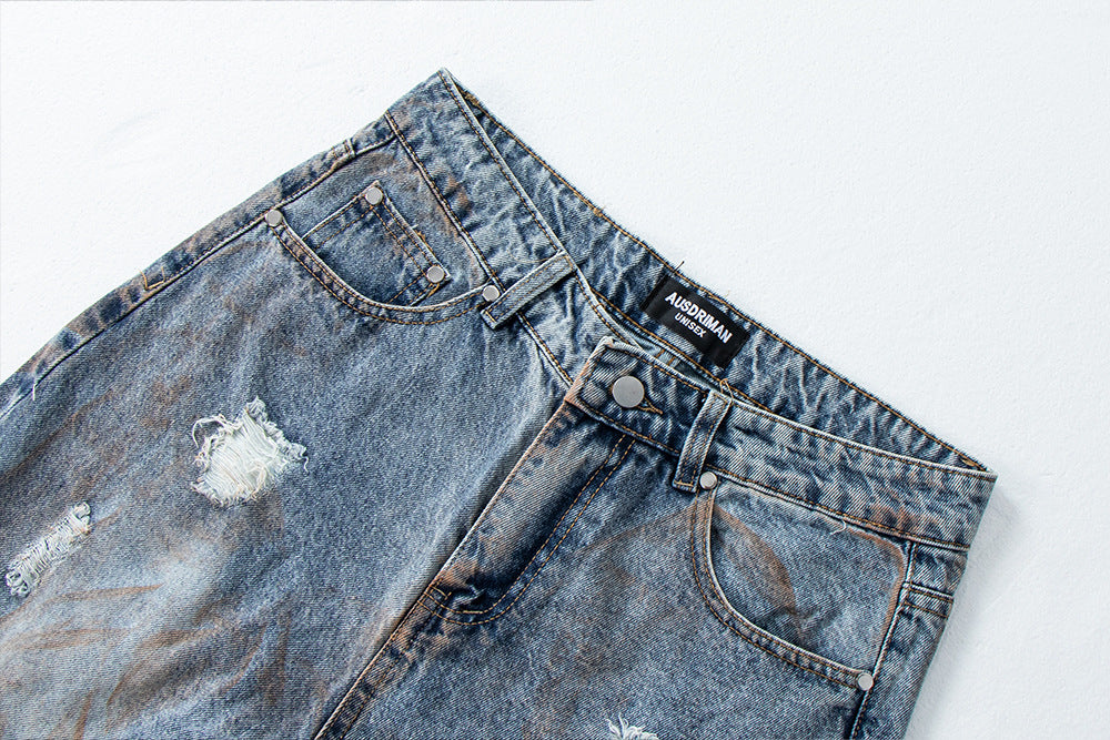 Oversized Straight Leg Washed Denim Pants | Tajstylo