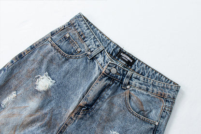 Oversized Straight Leg Washed Denim Pants | Tajstylo