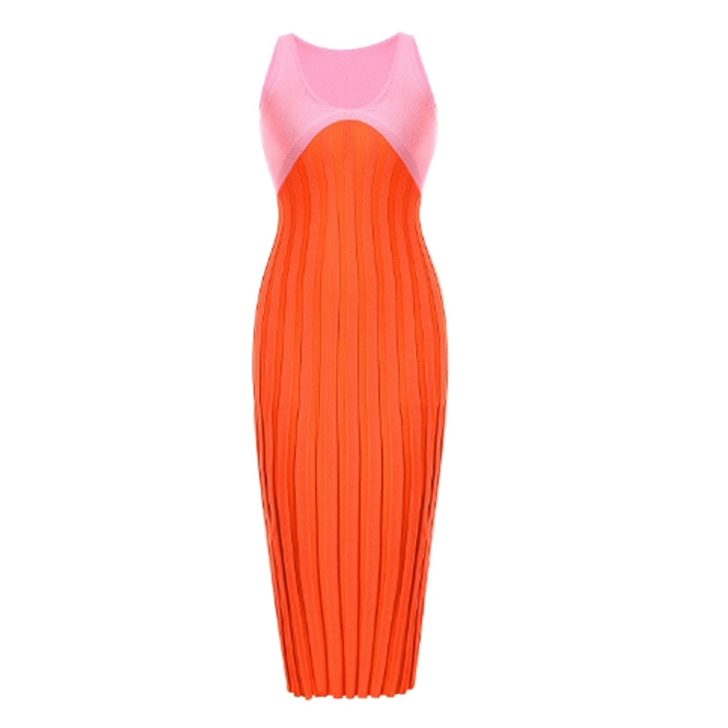 Woman wearing backless knit dress in a casual setting