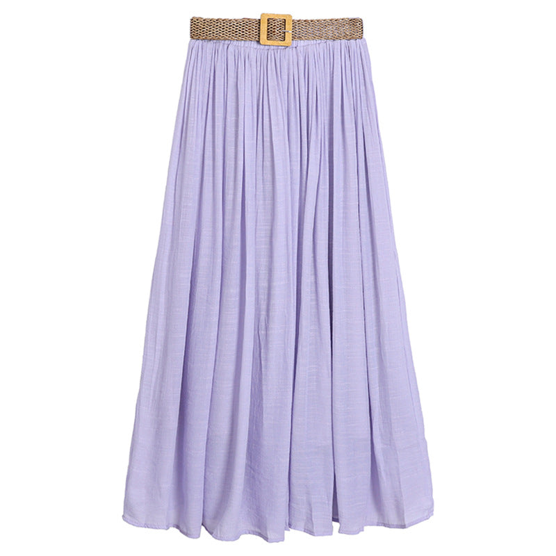 Woman wearing Solid Color A-Line Skirt in a casual outdoor setting
