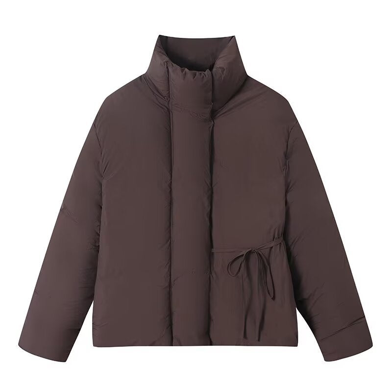Woman wearing Versatile Lace Up Cotton Jacket in a stylish outdoor setting