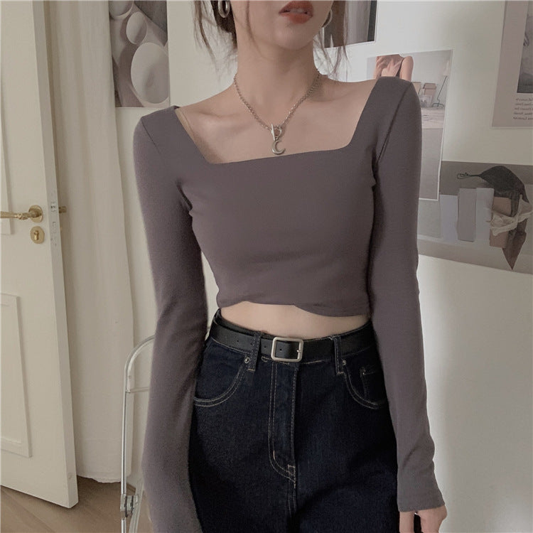 Slim Fit Long Sleeve Square Neck Top | Tajstylo