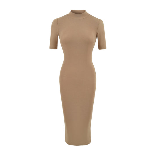 Half-High Neck Back Slit Dress | Tajstylo