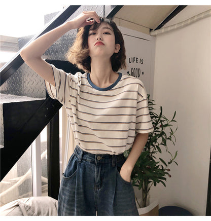 Academy Style Loose Fit Striped T-Shirt | Tajstylo